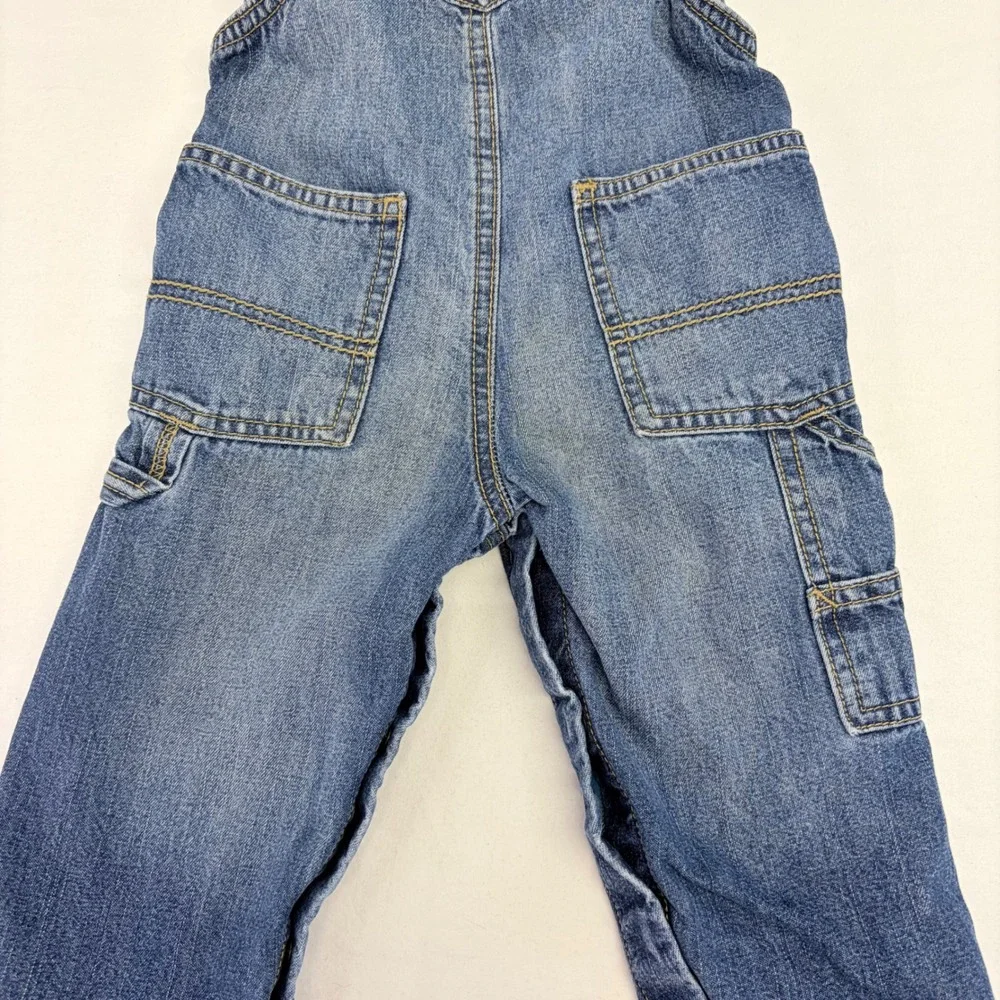 OshKosh B'gosh Denim Overalls Baby 18M Plaid Lined Blue Carpenter Workwear